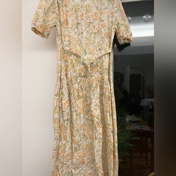 Vintage Homemade Cottagecore Floral Puff Sleeve Sweetheart Neck Tea Length Dress - Picture 2 of 7